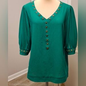 41 Hawthorne Green V-Neck Women's Top Sz L